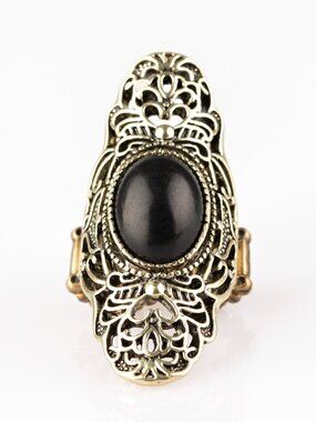 paparazzi Gold Filigree Ring with Black Stone